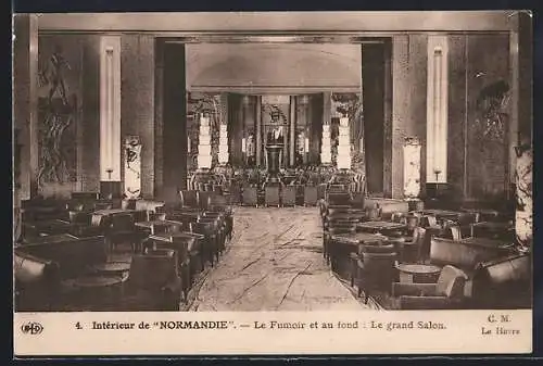 AK Passagierschiff Normandie, Le Fumoir et au fond le grand Salon