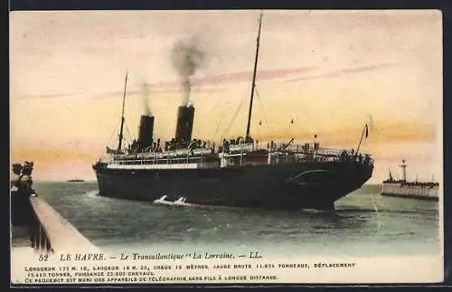 AK Passagierschiff La Lorraine auf See
