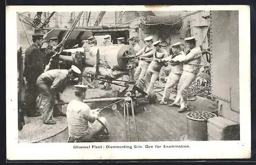 AK Kriegsschiff, Channel Fleet, Dismounting 6-in. Gun for Examination