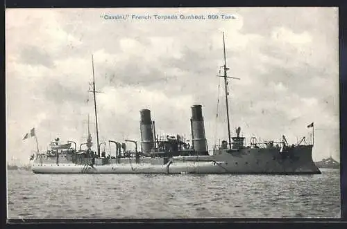 AK Französische Marine, Torpedo Gunboat Cassini, Kriegsschiff