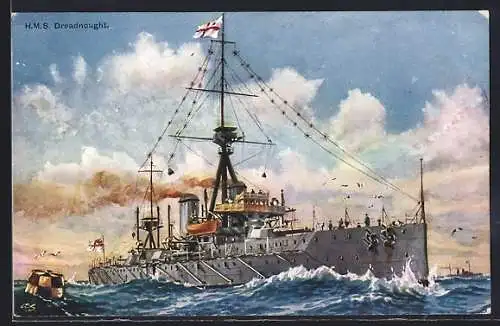 AK Kriegsschiff HMS Dreadnought in voller Fahrt