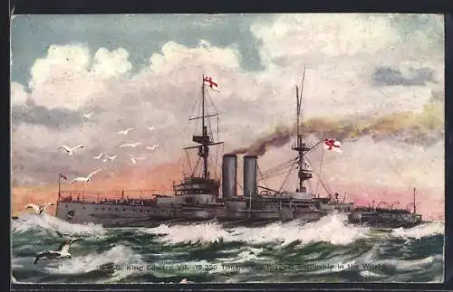 AK Kriegsschiff H. M. S. King Edward VII. in voller Fahrt