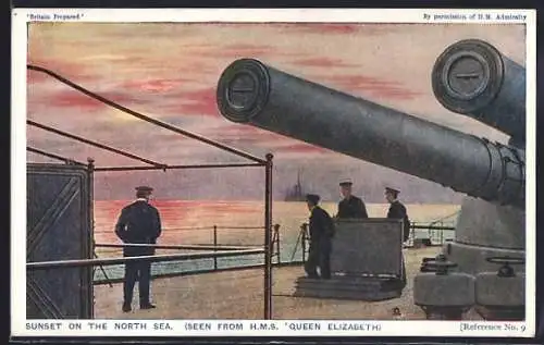 AK Sunset On The North Sea Seen From Kriegsschiff H. M. S. Queen Elizabeth