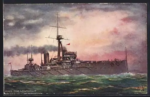 AK Kriegsschiff HMS Dreadnought auf See