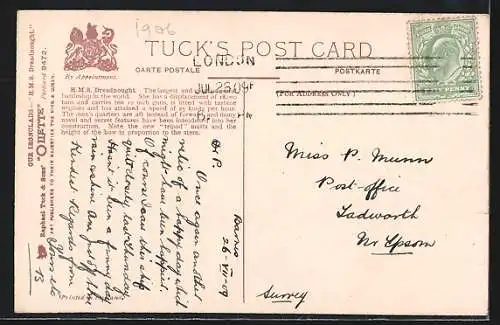 AK Kriegsschiff HMS Dreadnought auf See