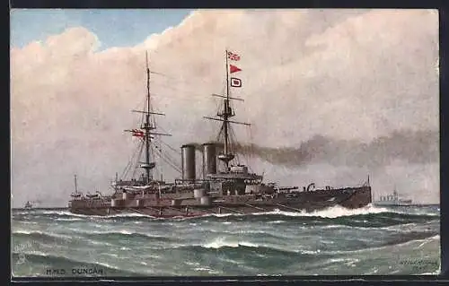 AK Kriegsschiff HMS Duncan in voller Fahrt