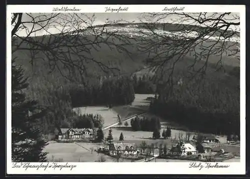 AK Bad Schwarzbach i. Isergebirge, Teilansicht mit Blick zum Iserkamm