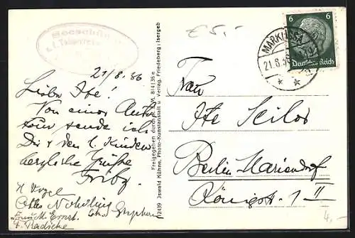 AK Goldentraum, Talsperre Goldentraum vom Flugzeug aus mit Seeschänke, Inh. G. Geier