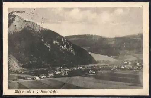 AK Gleissenfeld a.d. Aspangbahn, Ortsansicht aus der Vogelschau mit Türkensturz