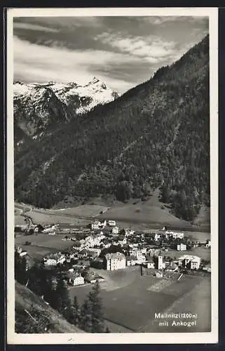 AK Mallnitz, Ortsansicht aus der Vogelschau mit Ankogel