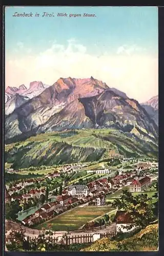AK Landeck i. Tirol, Ortsansicht aus der Vogelschau mit Blick gegen Stanz