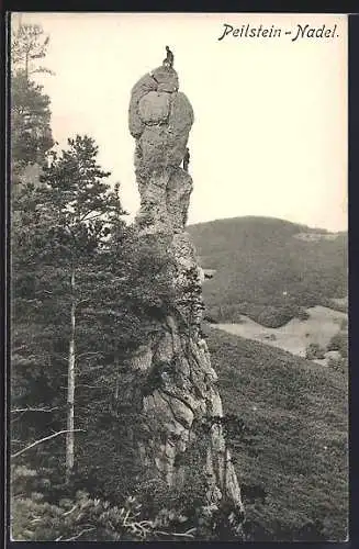AK Peilstein, Peilstein-Nadel mit Bergsteiger auf der Spitze