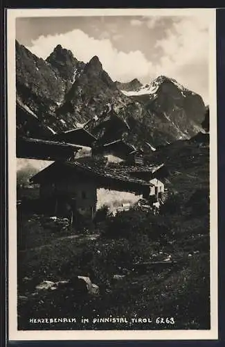 AK Neustift im Stubaital, Herzebenalm im Pinnistal, Ansicht der Alm gegen die Berggipfel