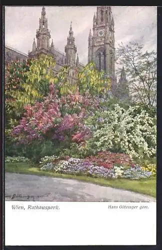Künstler-AK Wien, Rathauspark mit Gartenanlagen