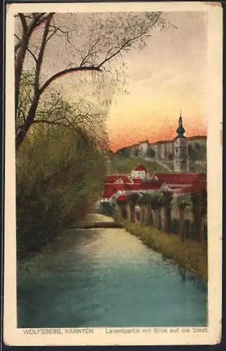 Künstler-AK Wolfsberg /Kärnten, Lavantpartie mit Blick auf die Stadt