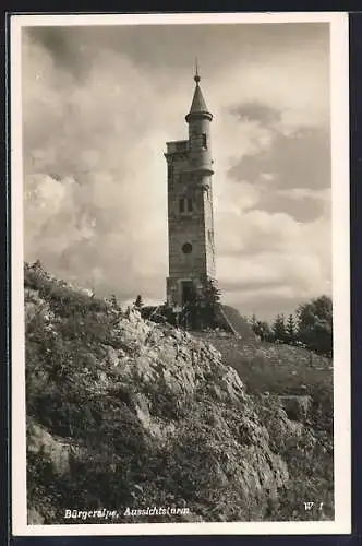 AK Mariazell, Bürgeralpe, Aussichtsturm am Bergabhang