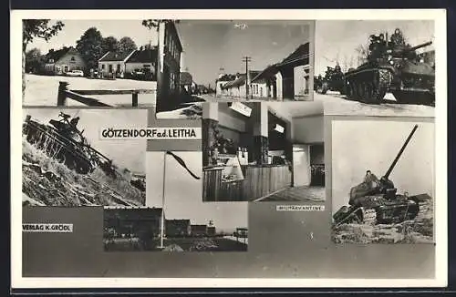 AK Götzendorf a. d. Leitha, Inneres Militärkantine, Soldaten im Panzer, Ortspartie