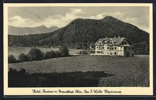 AK St. Kanzian am Klopeiner See, Hotel-Pension Obir von F. Wutte und Strandbad