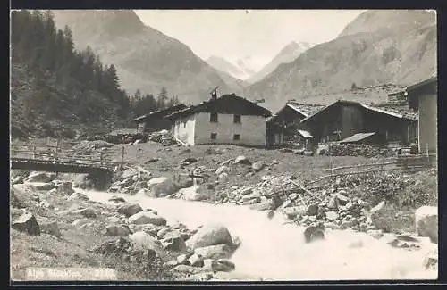 AK Obernberg am Brenner, Alpe Stöcklen, Uferpartie mit Brücke