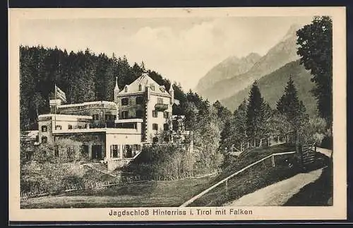 AK Hinterriss i. Tirol, Jagdschloss mit Falken