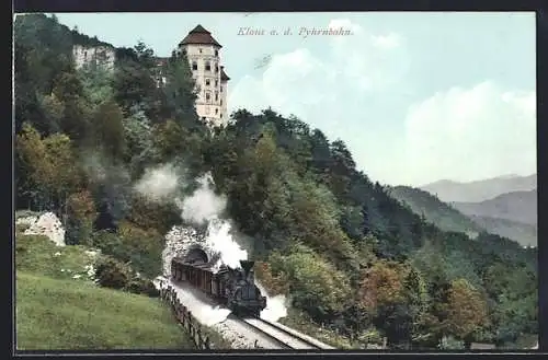 AK Klaus an der Pyhrnbahn, Eisenbahn mit Schloss Klaus