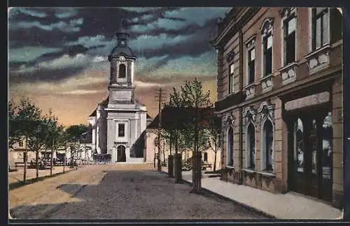 AK Maria Enzersdorf am Gebirge, Strassenpartie und Wallfahrtskirche