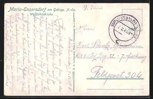 AK Maria Enzersdorf am Gebirge, Strassenpartie und Wallfahrtskirche