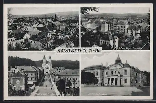 AK Amstetten /N.-Do., Hotel Hofmann, Bahnhofstrasse, Totalansicht gegen Oetscher