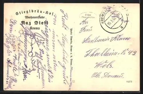 AK Krems /Donau, Gasthaus Stieglbräu-Hof, Wachauerstube