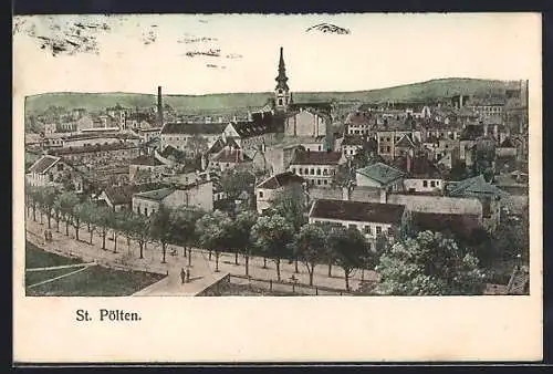 AK St. Pölten, Teilansicht mit Kirche und Strassenpartie