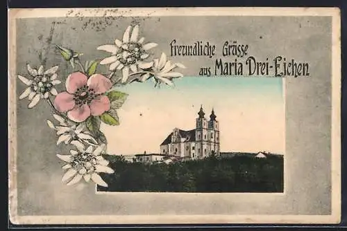 AK Rosenburg-Mold, Maria Drei-Eichen, Wallfahrtskirche, Alpenblumen