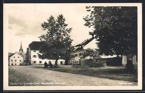 AK Sachsenburg an der Drau, Hauptplatz mit Brunnen