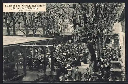 AK Salzburg, Gasthof und Garten-Restaurant Sternbräu v. Karl Menzel