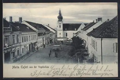 AK Maria-Taferl, Hauptplatz mit Geschäften und Brunnen