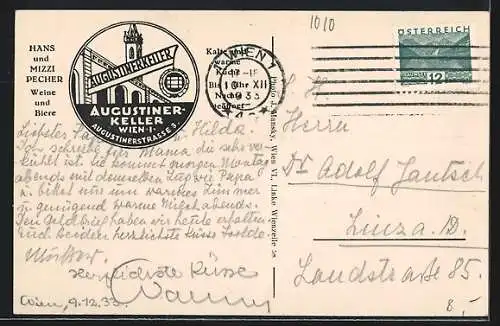 AK Wien, Gasthaus Augustiner-Keller, Augustinerstr. 3, Innenansicht