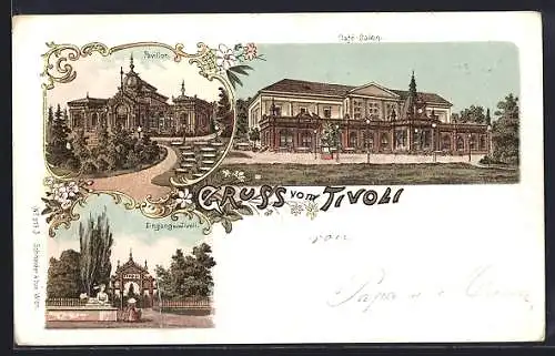 Lithographie Wien, Tivoli, Pavillon, Cafe-Salon, Eingang