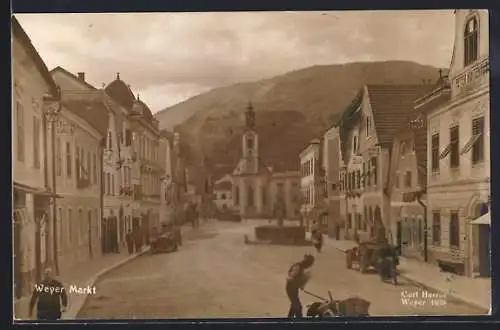 AK Weyer, Strasse am Markt mit Kirche