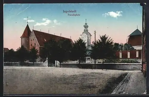 AK Ingolstadt, Paradeplatz, Fuhrwerk, Blick zur Kirche