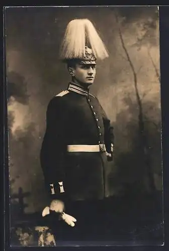 Foto-AK Garde-Soldat in Uniform mit Paradehelm