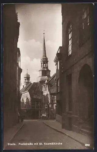 AK Stade, Poststrasse mit St. Kosmäikirche
