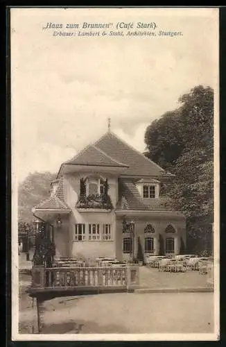 AK Stuttgart, Bauausstellung 1908, Haus zum Brunnen, Café Stark