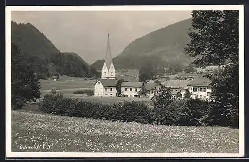 AK Schwoich i. T., Ortsansicht mit Umgebung und Gebirgspanorama