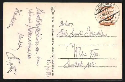 AK Semmering, Ortspartie mit Palace-Sanatorium, Hotel Erzherzog Johann u. Strasse