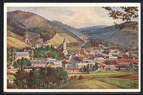 Künstler-AK Aspang /N.-Öst., Idyllische Ortsansicht