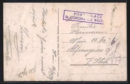 AK St. Corona b. Kirchberg a. Wechsel, Strassenpartie mit Bildstock u. Betenden