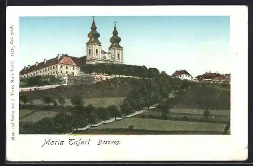 AK Maria Taferl, Bussweg, Ortsansicht mit Kirche, mit goldenen Fenstern
