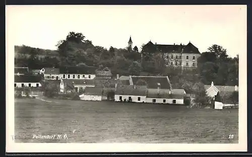 AK Gaweinstal /N. Ö., Pellendorf mit Kirchturm und Schloss