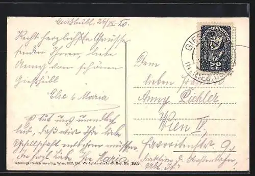 AK Giesshübl, Blick zum Ort mit der Pfarrkirche Hl. Dreifaltigkeit