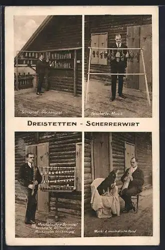 AK Dreistetten, Heimatmuseum Scherrerwirt, Pastscherte-Musik, Mucki d. musikal. Hund