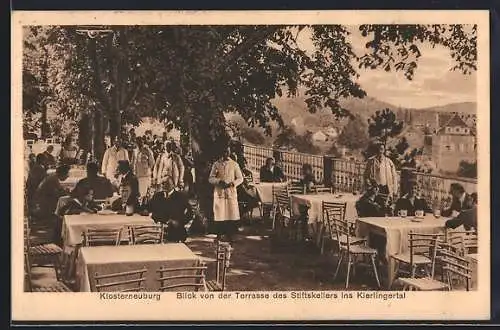 AK Klosterneuburg, Blick von der Terrasse des Stiftskellers ins Kierlingertal
